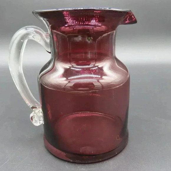 Amethyst Glass Pitcher Water Pitcher Applied Handle Blown Glass VTG - Picture 2 of 7